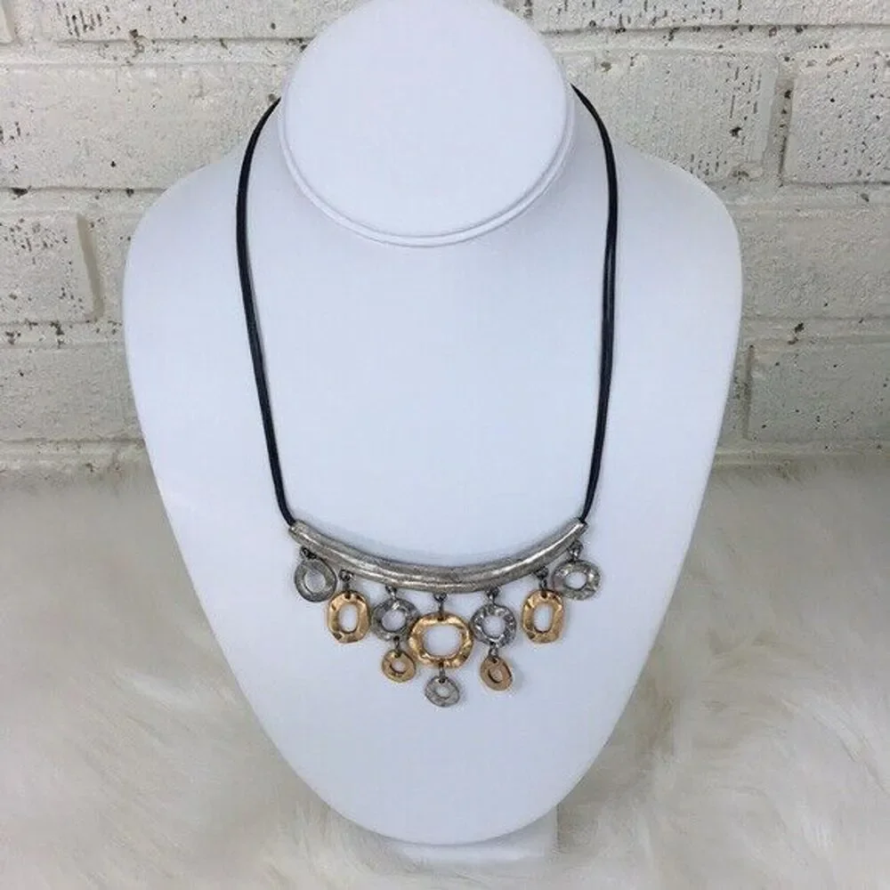 Chicos Necklace Funky Geometric Mixed Metal Hammered Articulated Statement Artsy